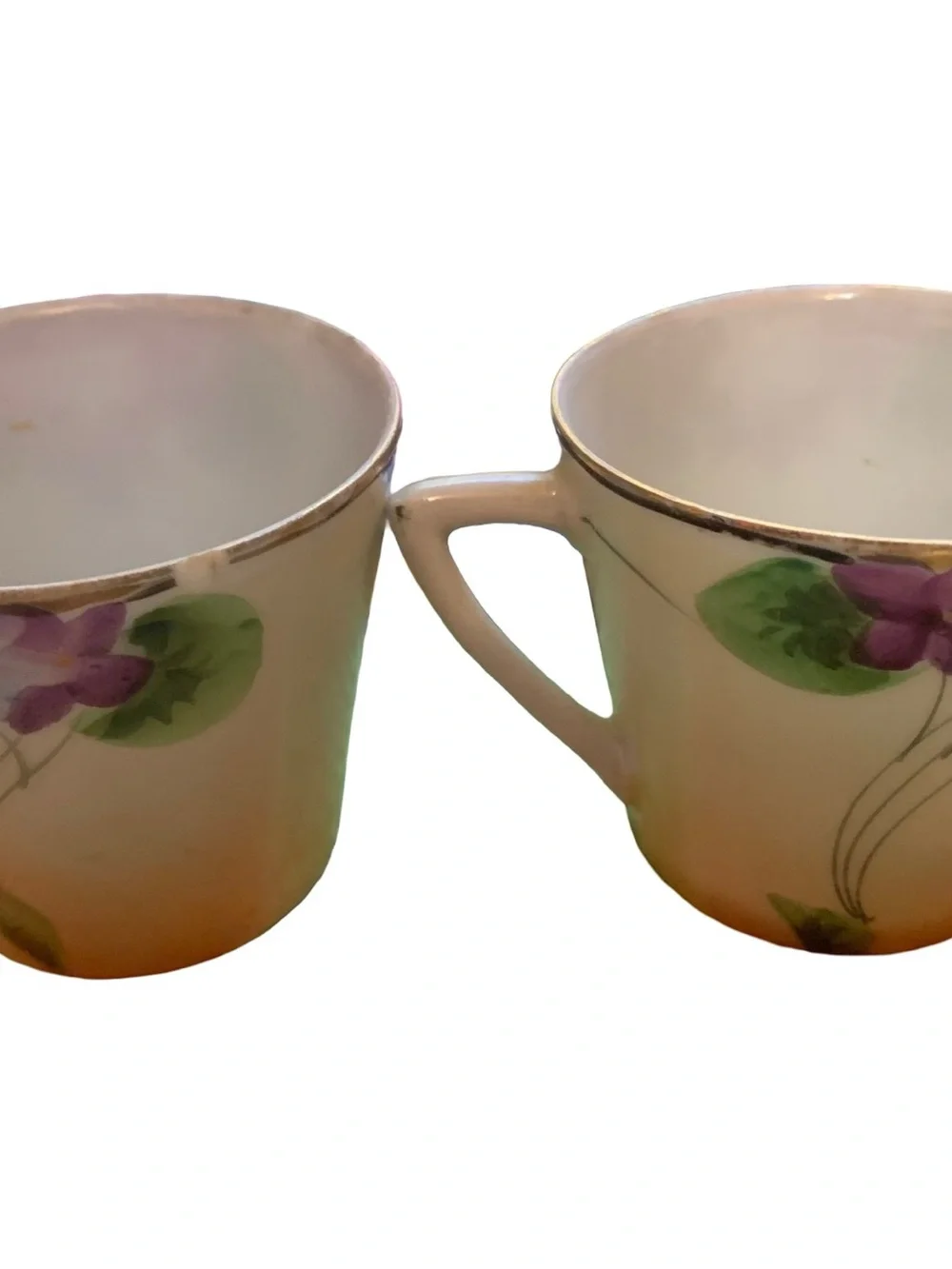 Nippon Art Nouveau Hand Painted Violets 4 Tea Cups & Saucers See Description‎